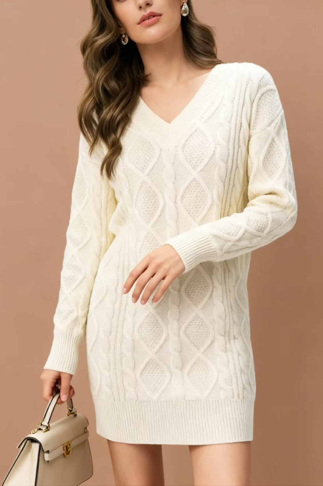 V Neck Cable Knit Work Dress