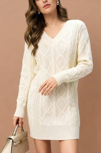 V Neck Cable Knit Work Dress