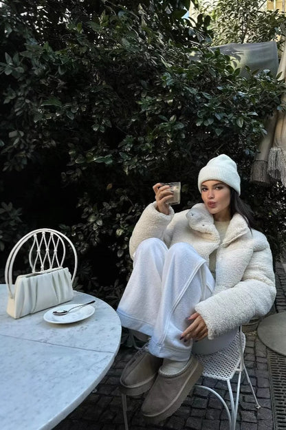 Short Faux Sherpa Fleece Coat