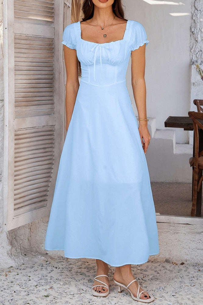 Ruched Puff Sleeve Maxi Work Dress