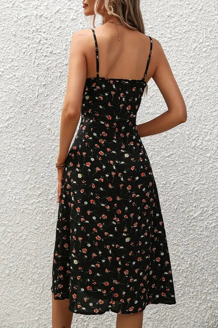 Spaghetti Strap Slit Floral Dress