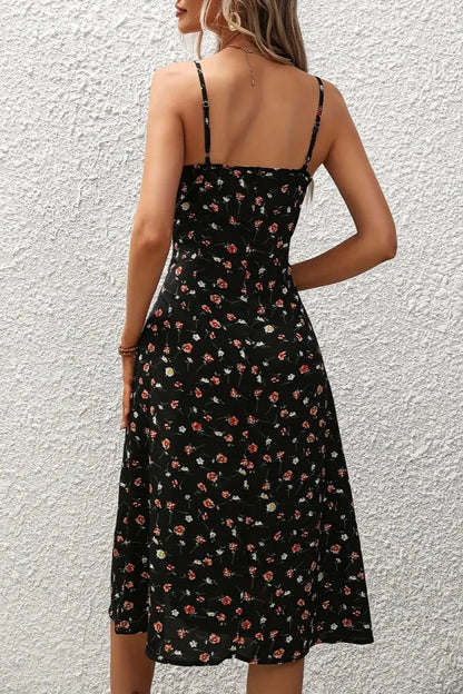 Spaghetti Strap Slit Floral Dress
