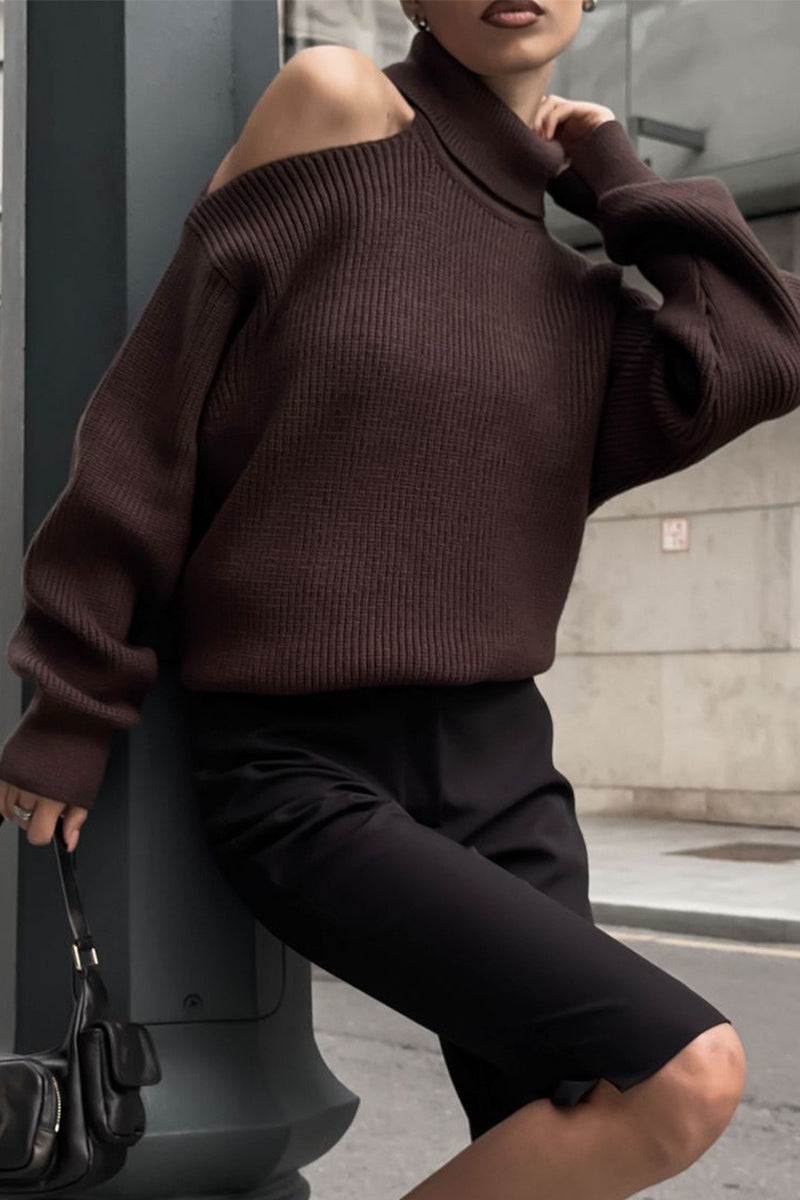 Turtleneck Cold Shoulder Knit Sweater