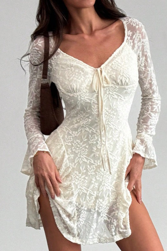 Elegant Tie Waist Lace Dress