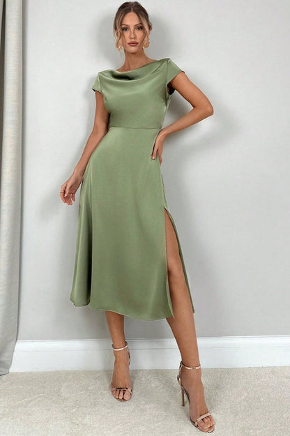 Silk-Like Satin Slit Maxi Silk Dress