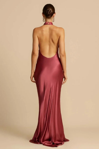 Satin Halter Neck Maxi Dress
