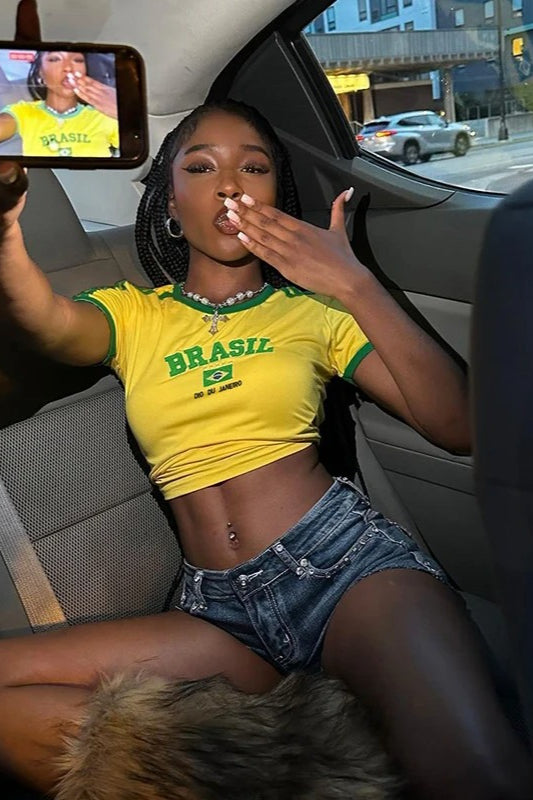 Brasil Letter Print Crop Top
