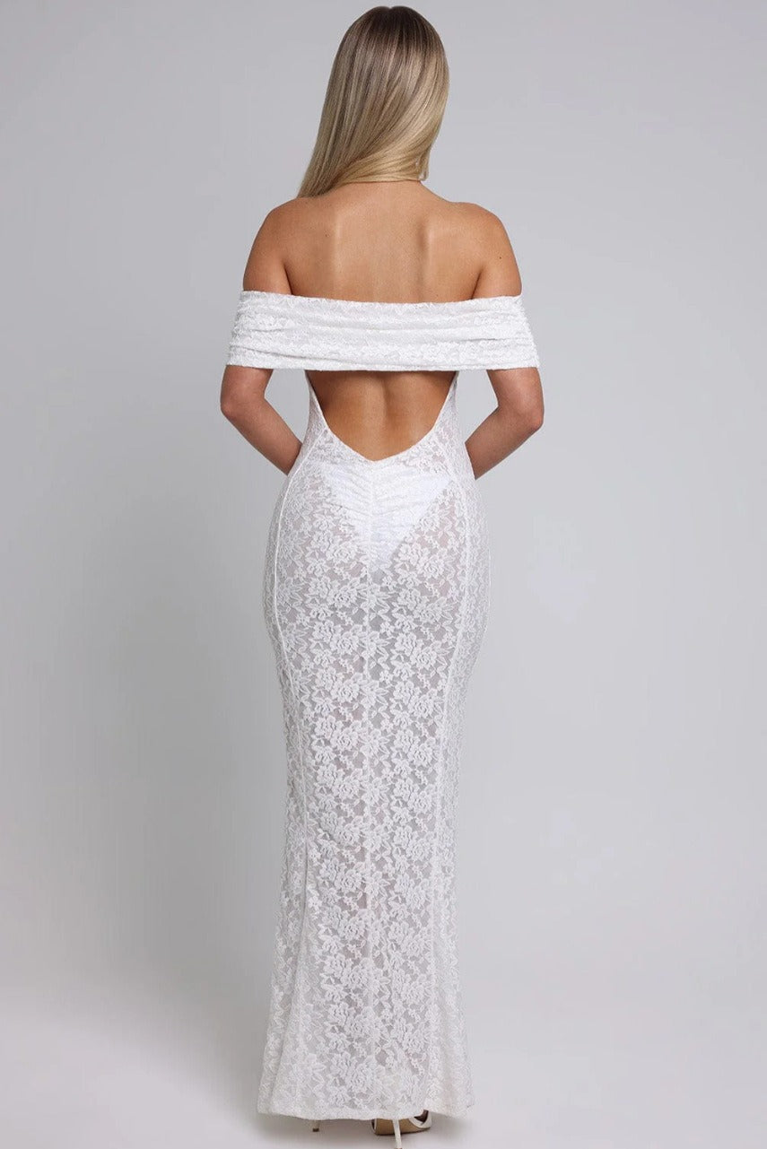 Sexy Floral Lace Backless Lace Dress