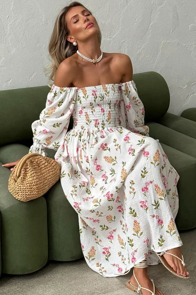 Vintage Ruffle Midi Side Slit Floral Dress