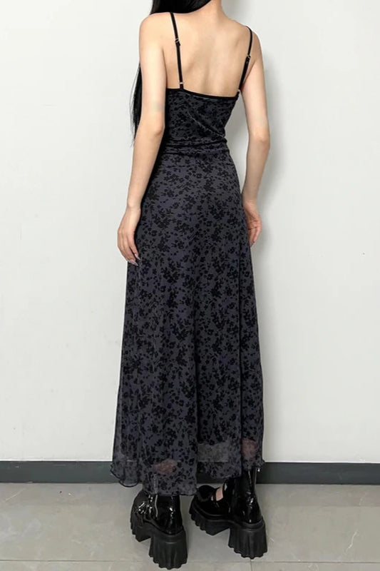 Lace Trim Mesh Floral Dress