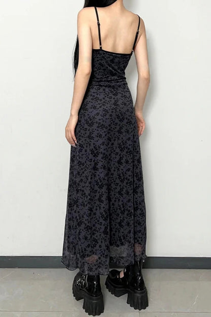 Lace Trim Mesh Floral Dress