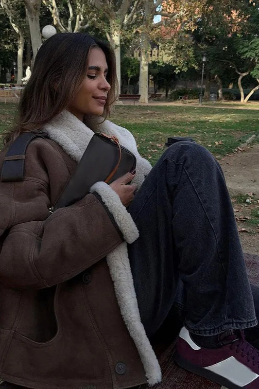 Faux Suede Shearling Lined Coat