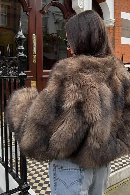 Brown Fluffy Faux Fur Coat