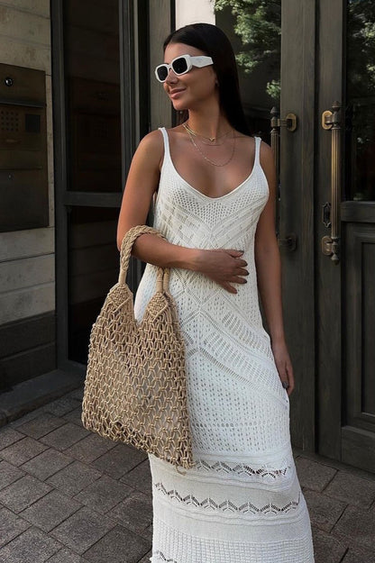 Cami U-Neck Crochet Sexy Knit Maxi Sweater Dress