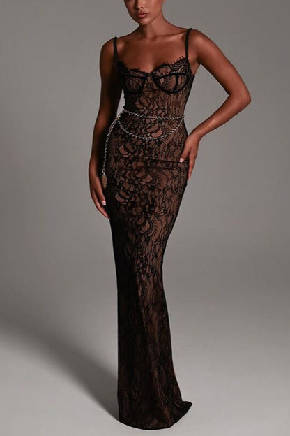 Sexy Lace Strappy Off-Shoulder Maxi Formal Dress