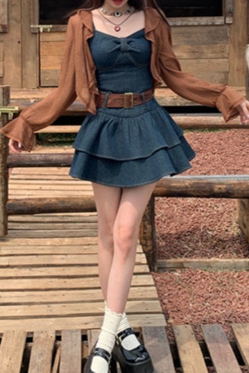 Short Strappy Denim Dress