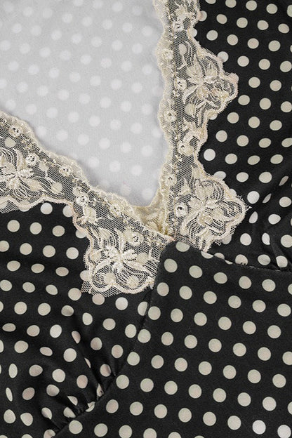 Sweet Polka Dot Lace V-Neck Crop Top