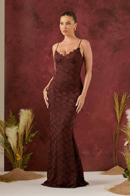 Backless Bodycon Cami Maxi Lace Dress