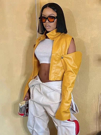 Hollow Sleeve PU Hipster Jacket