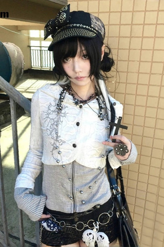 Y2K Zip-Up Knit Hoodie