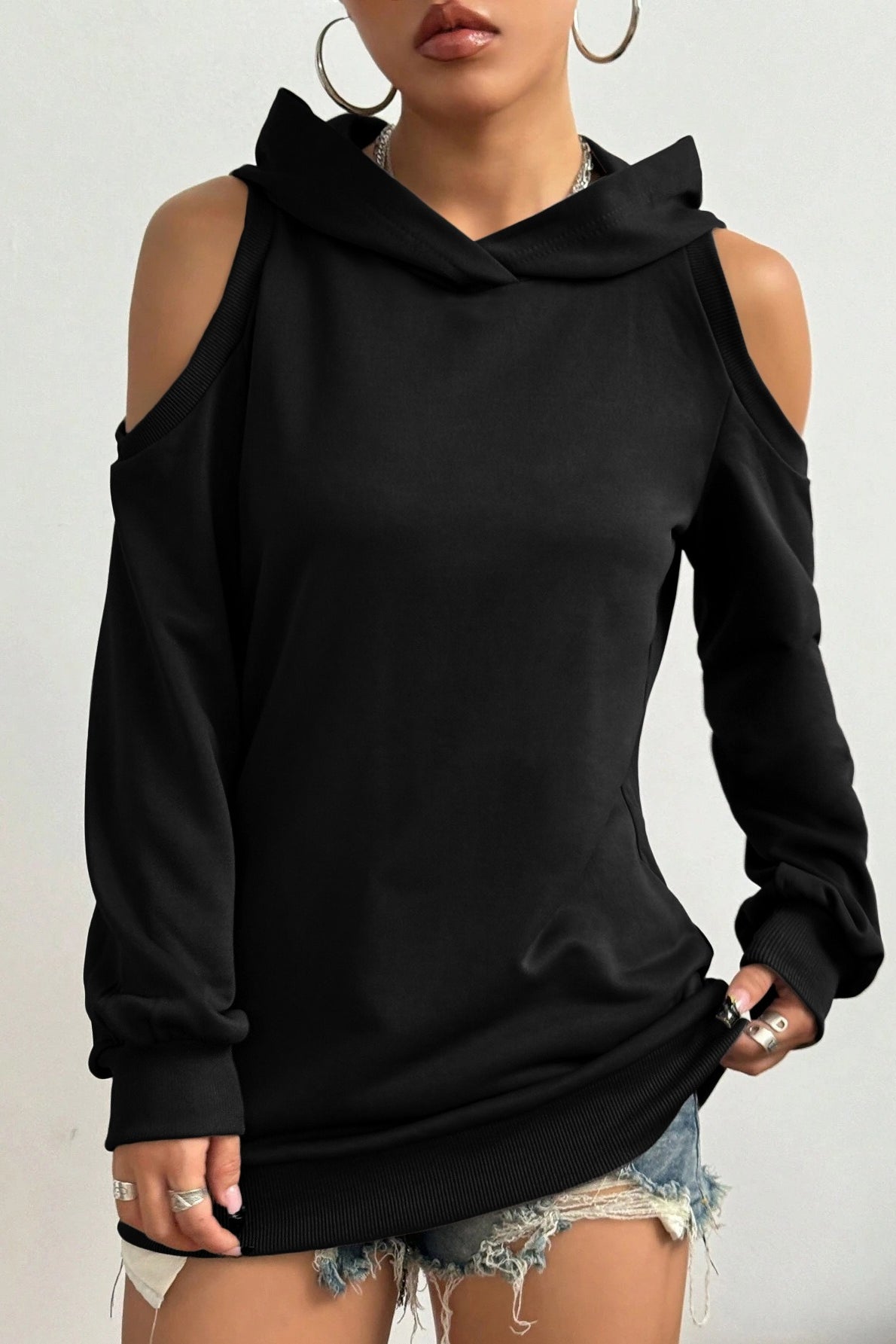 Trendy Off-Shoulder Hooded Hoodie