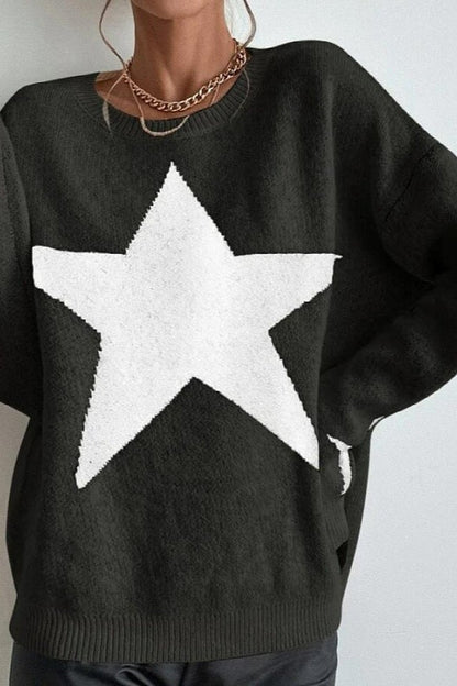 Ribbed Printed Knit Sweater