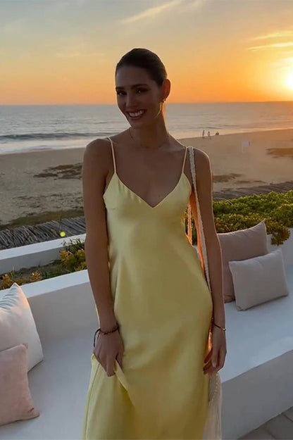 Chic Backless Satin Sling Maxi Dress