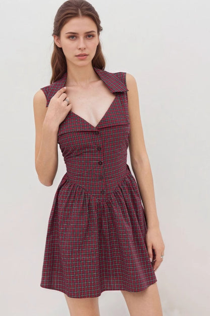 Vintage Plaid Halter Work Dress