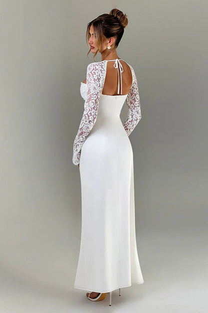 Plunge Neckline Lace Slit Party Dress