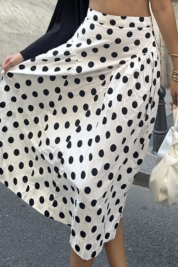 Polka Dot High Waist A-Line Skirt