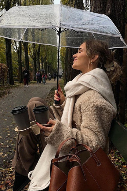 Lapel Collar Zip Up Fleece Coat