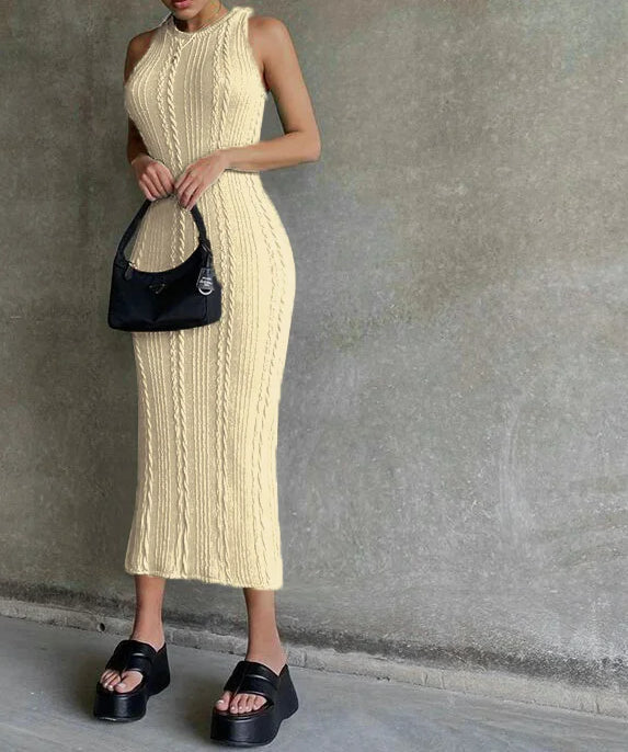 Sleeveless Crochet Knit Midi Dress