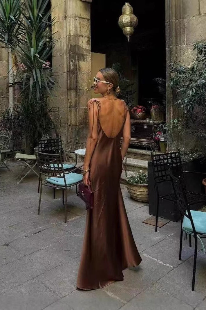 Satin Cami Backless Silk Dress