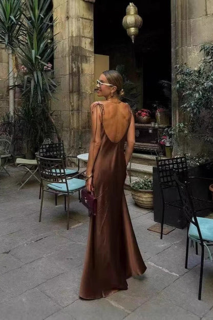 Satin Cami Backless Silk Dress