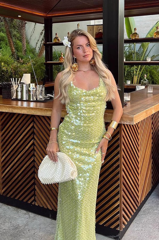 Sequin Spaghetti Strap Backless Bodycon Sequin Dress