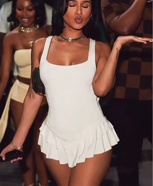 Stretch Irregular Ruffle Gothic Mini Dress