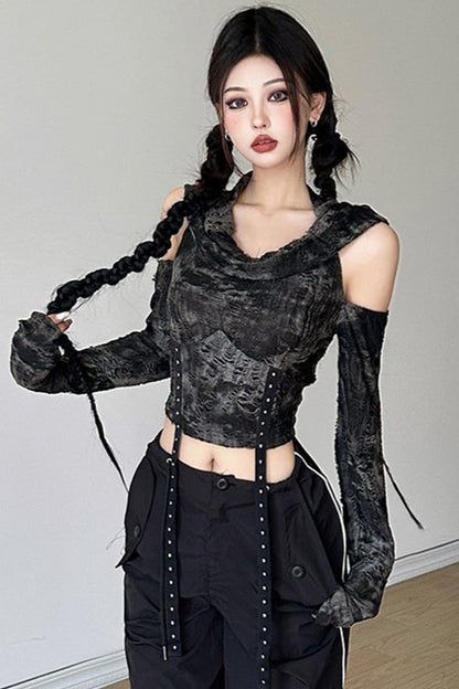 Wasteland Style Distressed Shoulder Hoodie