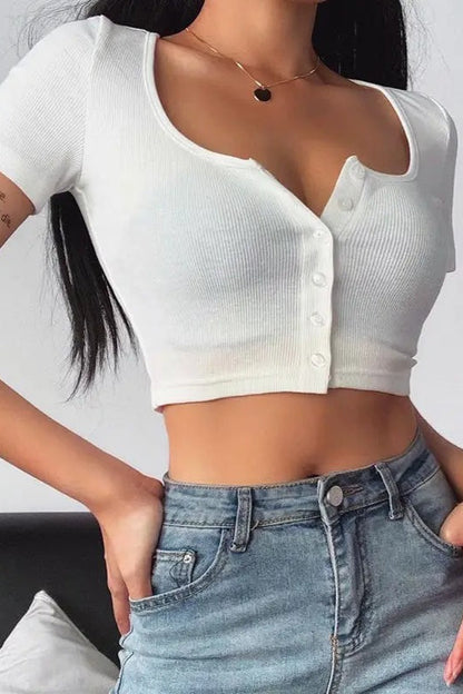 Button Front Slim Crop Top