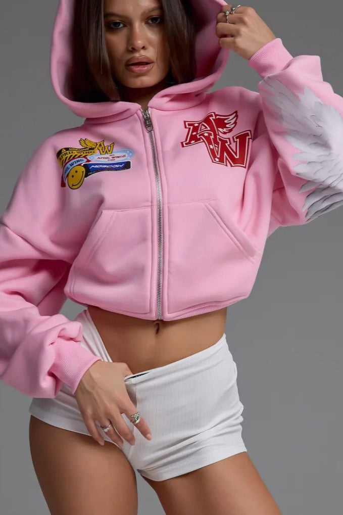 Motorcycle Print Zip-Up Hoodie