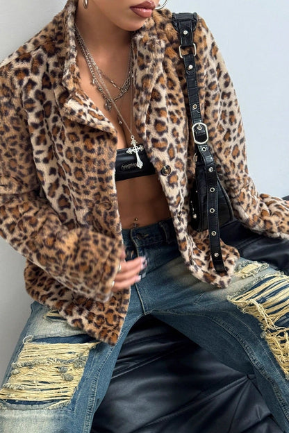 Thickened Leopard Print Lapel Coat