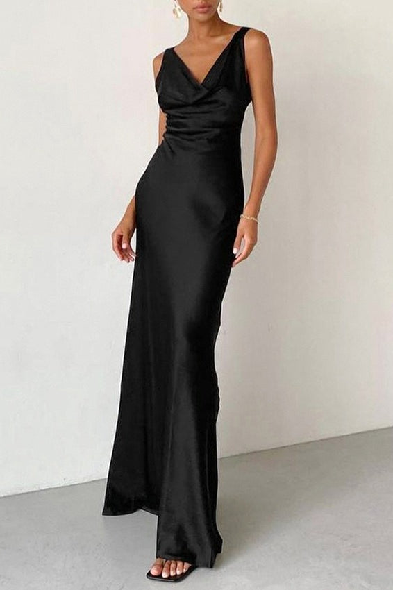 Cowl Neck Satin High Waist Bodycon Formal Dress