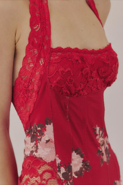 Elegant Floral Spaghetti Strap Maxi Lace Dress