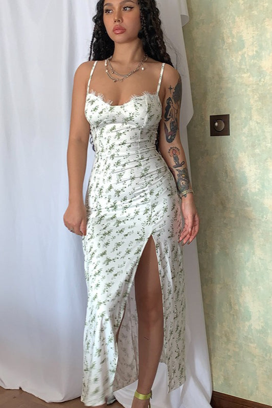 Ditsy Floral Side Slit Slip Dress