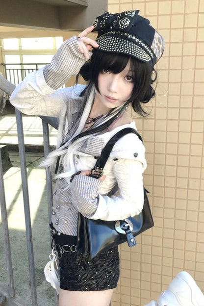 Y2K Zip-Up Knit Hoodie