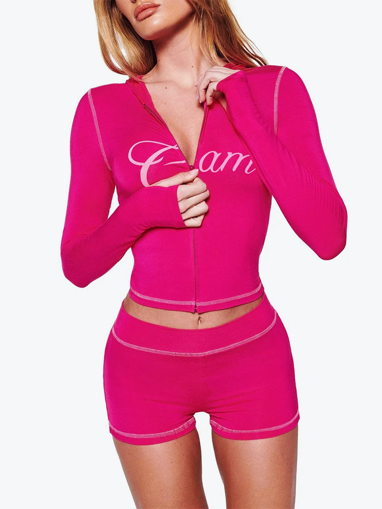 Leopard Zip Biker Shorts Knit Set