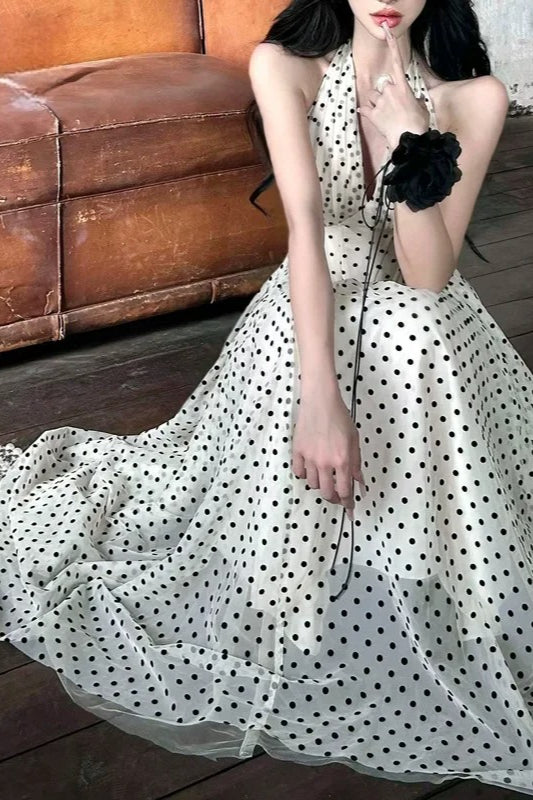 V-Neck Polka Dot Maxi Dress