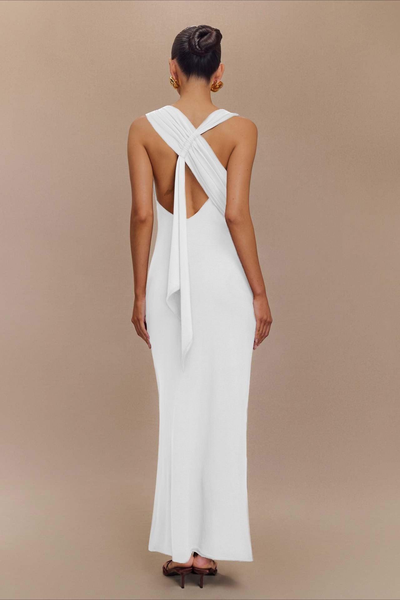 Cross-Tie Low-Back Maxi Party Dress