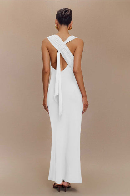 Cross-Tie Low-Back Maxi Party Dress
