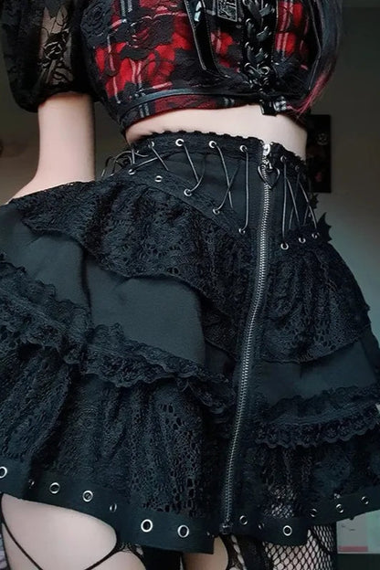 Halloween Gothic Punk High Waist Zipper Mini Skirt