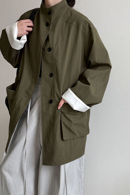 Pocketed Loose Drawstring Trench Coat